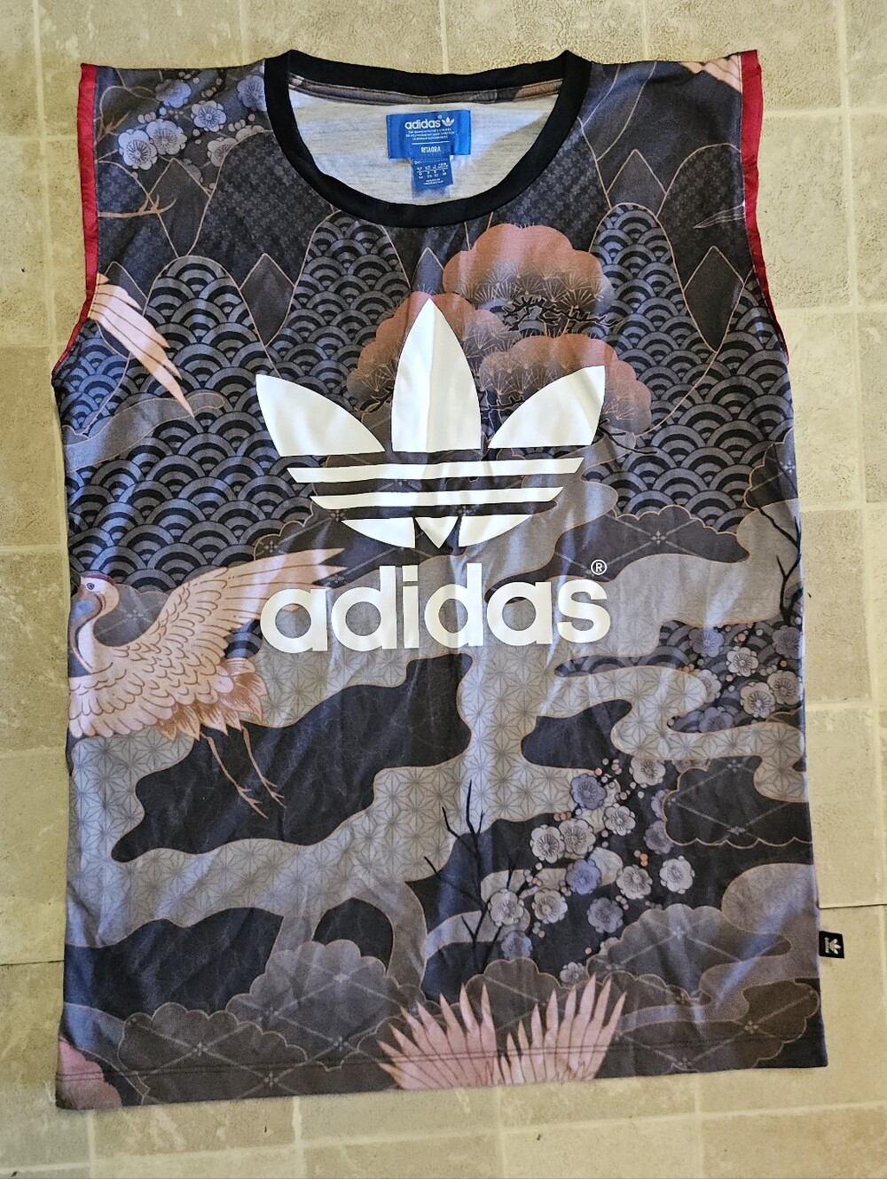 Vintage Adidas X Rita Ora RARE Kimono Print Geisha Crane Tank Top Size XS